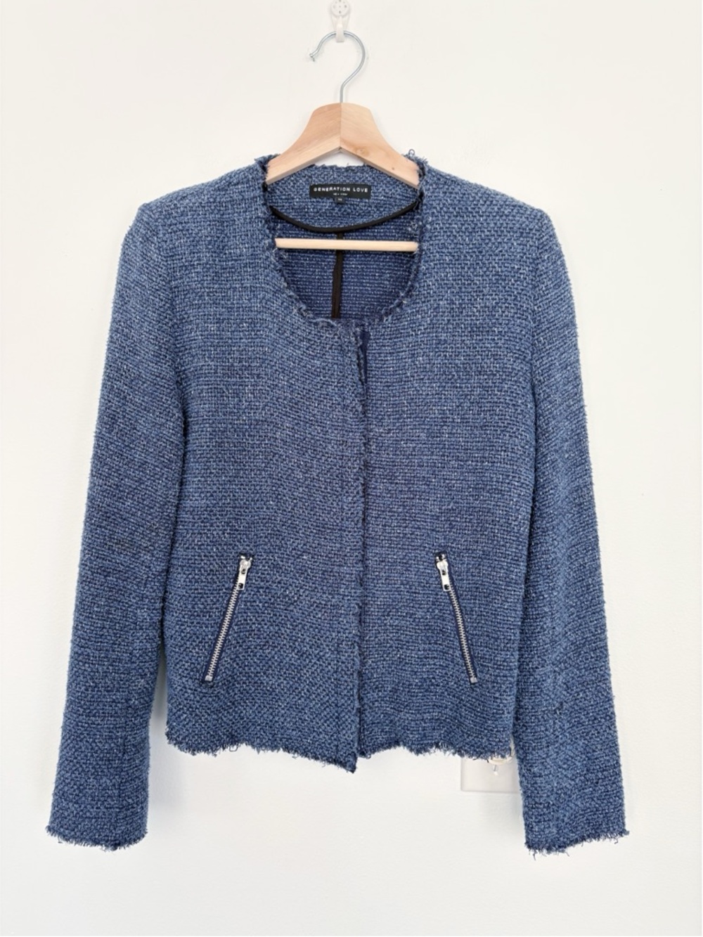 Generation Love || Tweed Zip Up Blazer Bomber Jacket Blue Medium